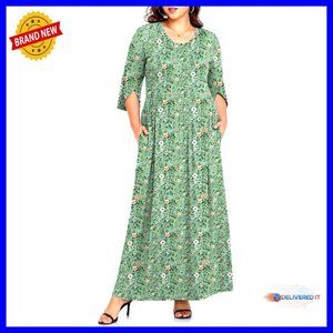 Plus Size Maxi Dress Ruffle Sleeve Casual Summer Dress with Pockets
